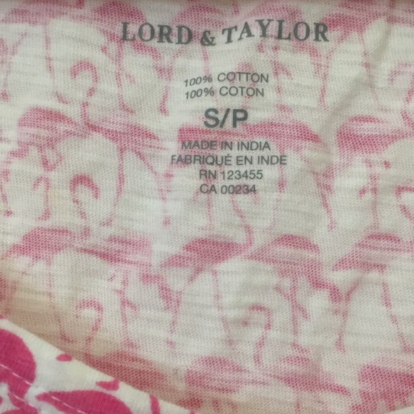 🌞 3/15$ Lord & Taylor Pink and White Flamingo Tee - S - Picture 2 of 5